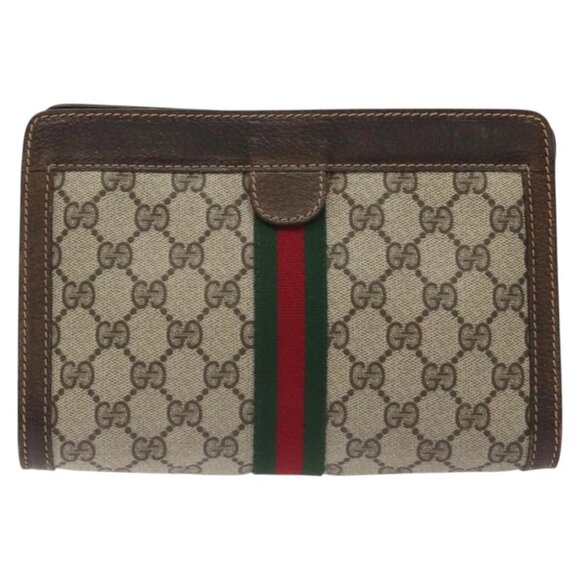 GUCCI GG Supreme Web Sherry Line Clutch Bag PVC Beige 41 014 2125 23 Auth - Picture 4 of 16